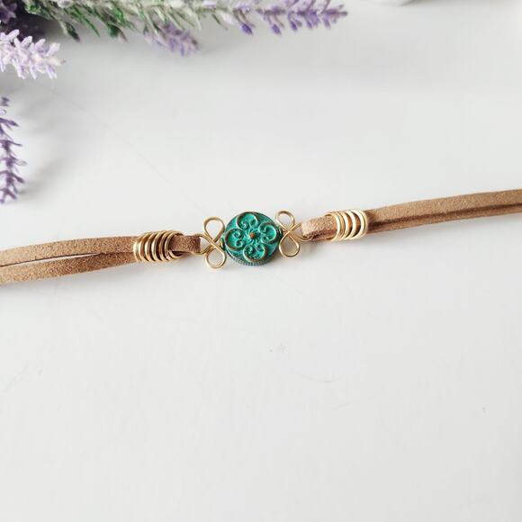 Floral Metal Bead Bracelet on Vegan Suede Cord - Picture 4 of 5